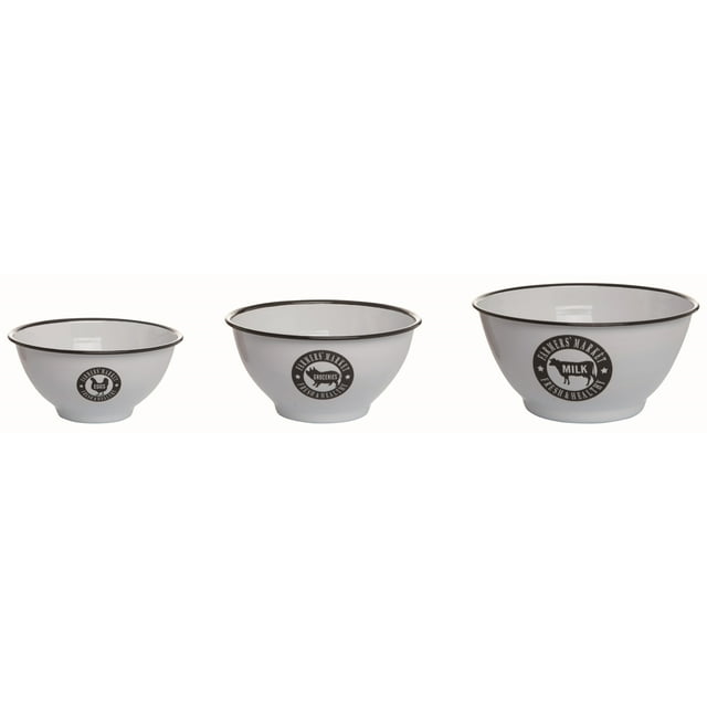 Transpac Metal 10.5 in. Off-White Spring Enamelware Farmers' Market Mixing Bowls Set of 3