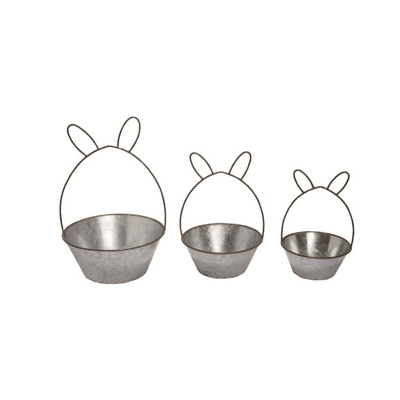 Transpac Set of 3 Silver Metal Easter Bunny Ear Containers 14.75 in Decorative Objects for Easter