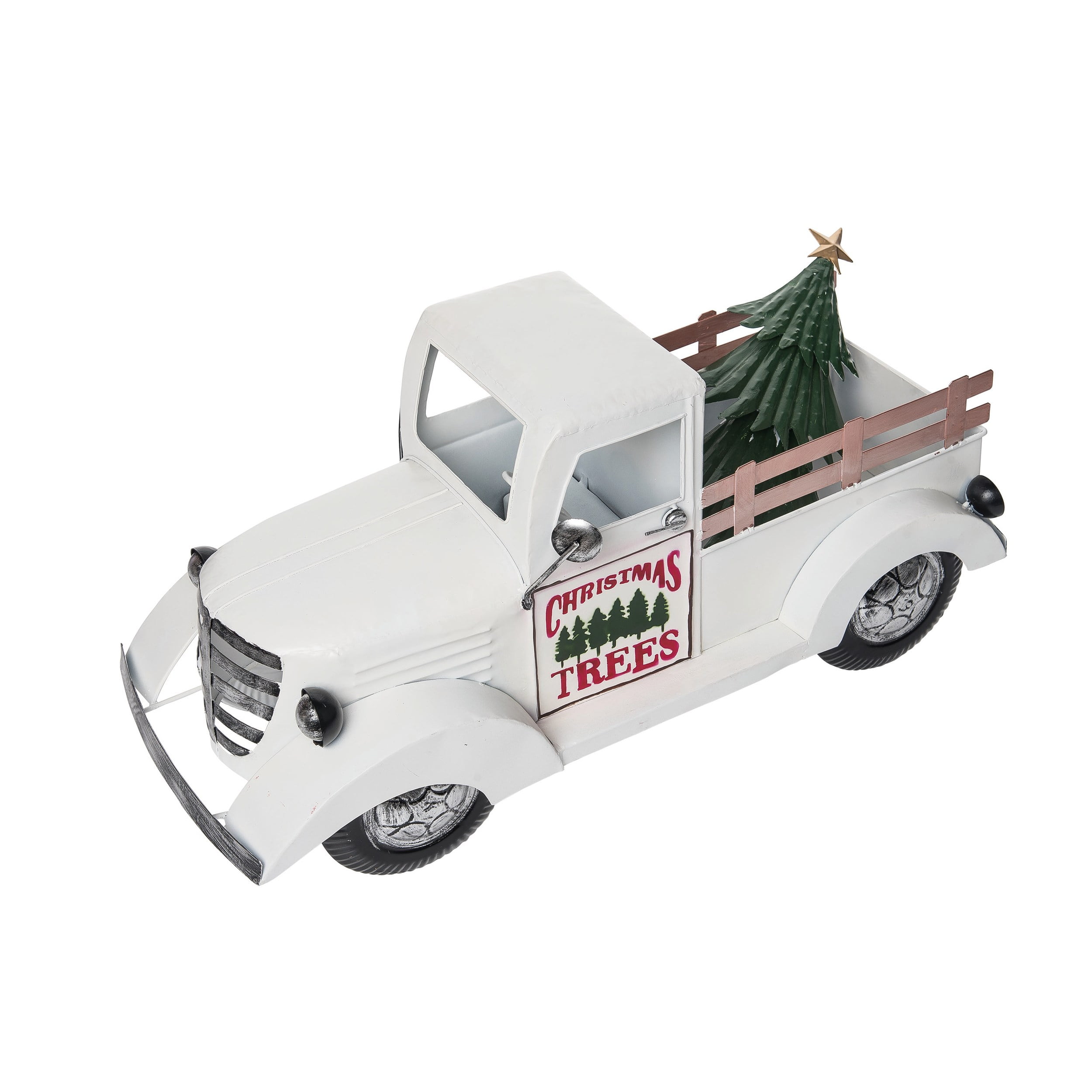 Transpac Metal 22 in. White Christmas Tree Farm Truck Décor