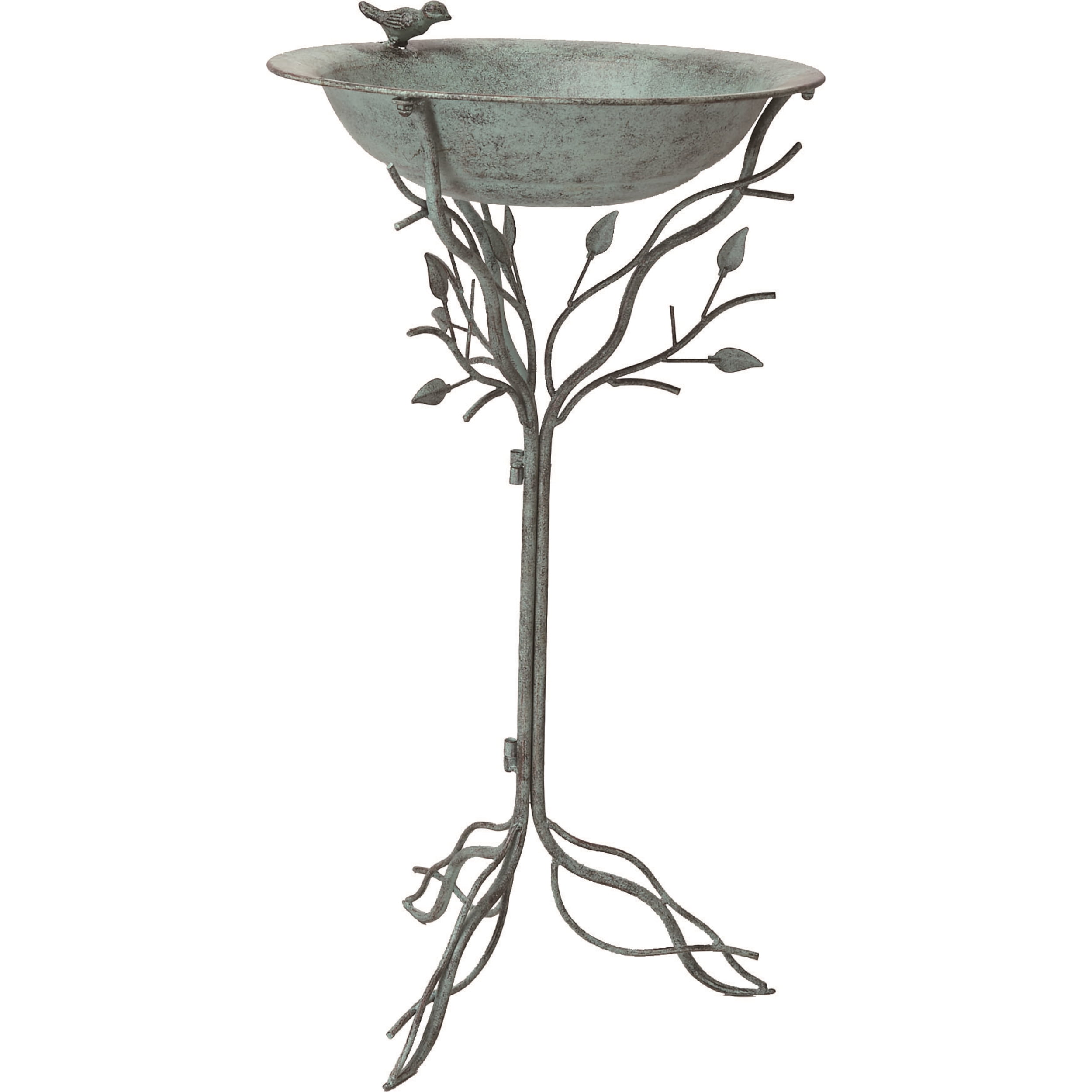 Rustic Silver Metal Freestanding Bird Feeder with Leaf Design