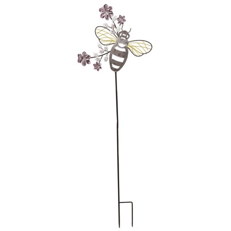 Transpac 43.75 Inch Black Spring Bee Yard Stake Decorative Metal Garden Stake for Outdoor Decor