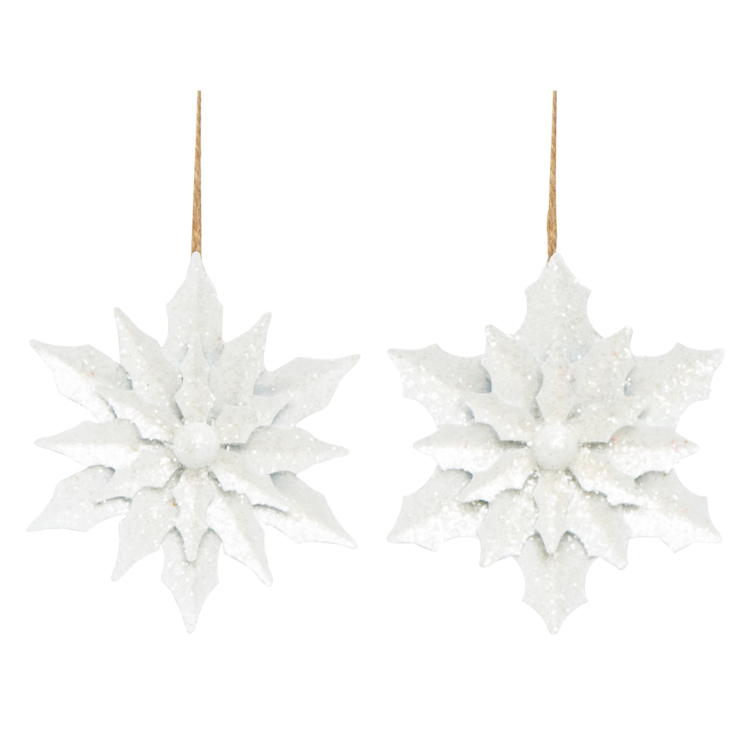 White Metal Christmas Glitz Flower Ornament Set