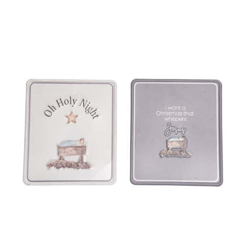 Transpac Metal Holy Night Embossed Tin Sign Dcor 2 Assorted