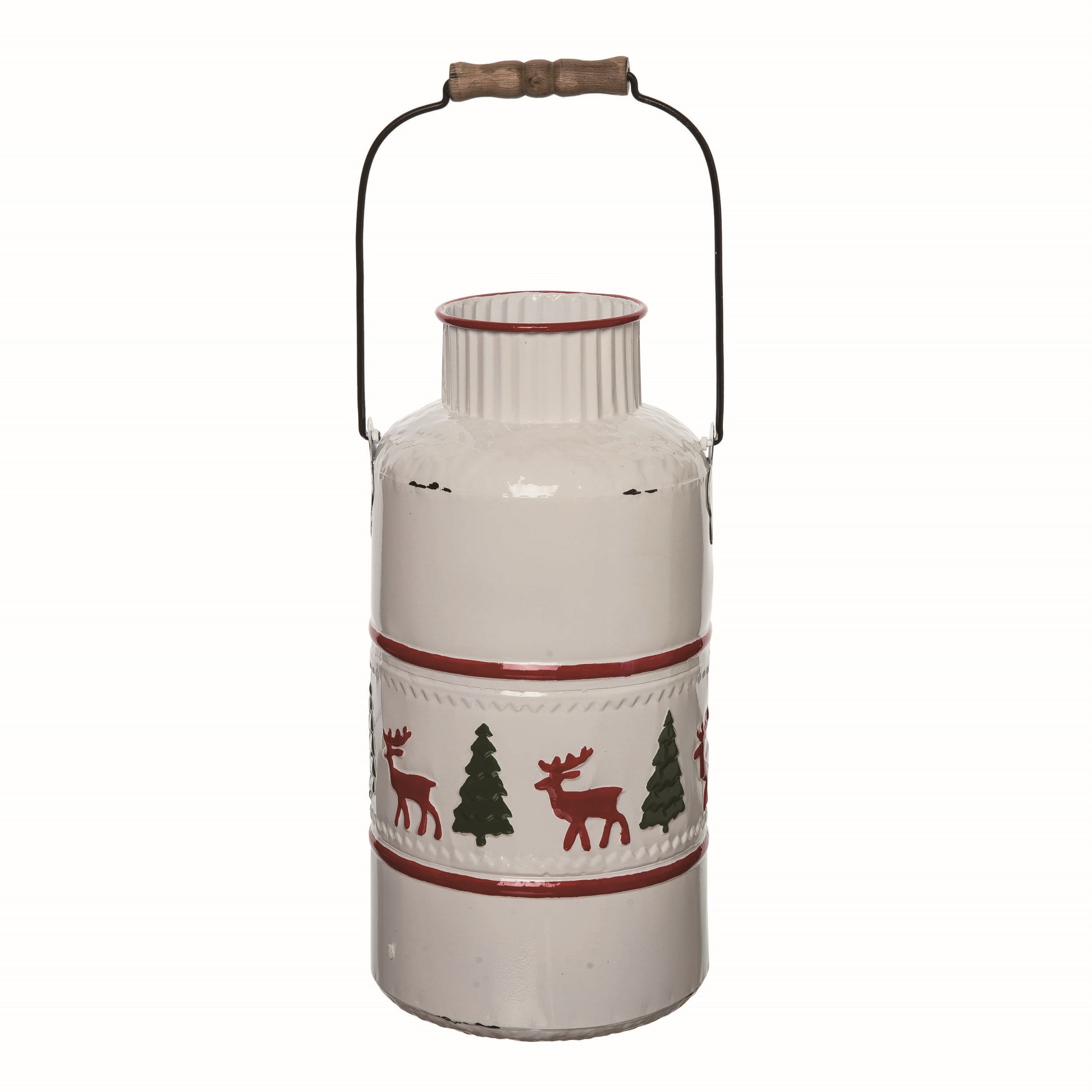 White and Red Metal Christmas Enamel Jug with Handle