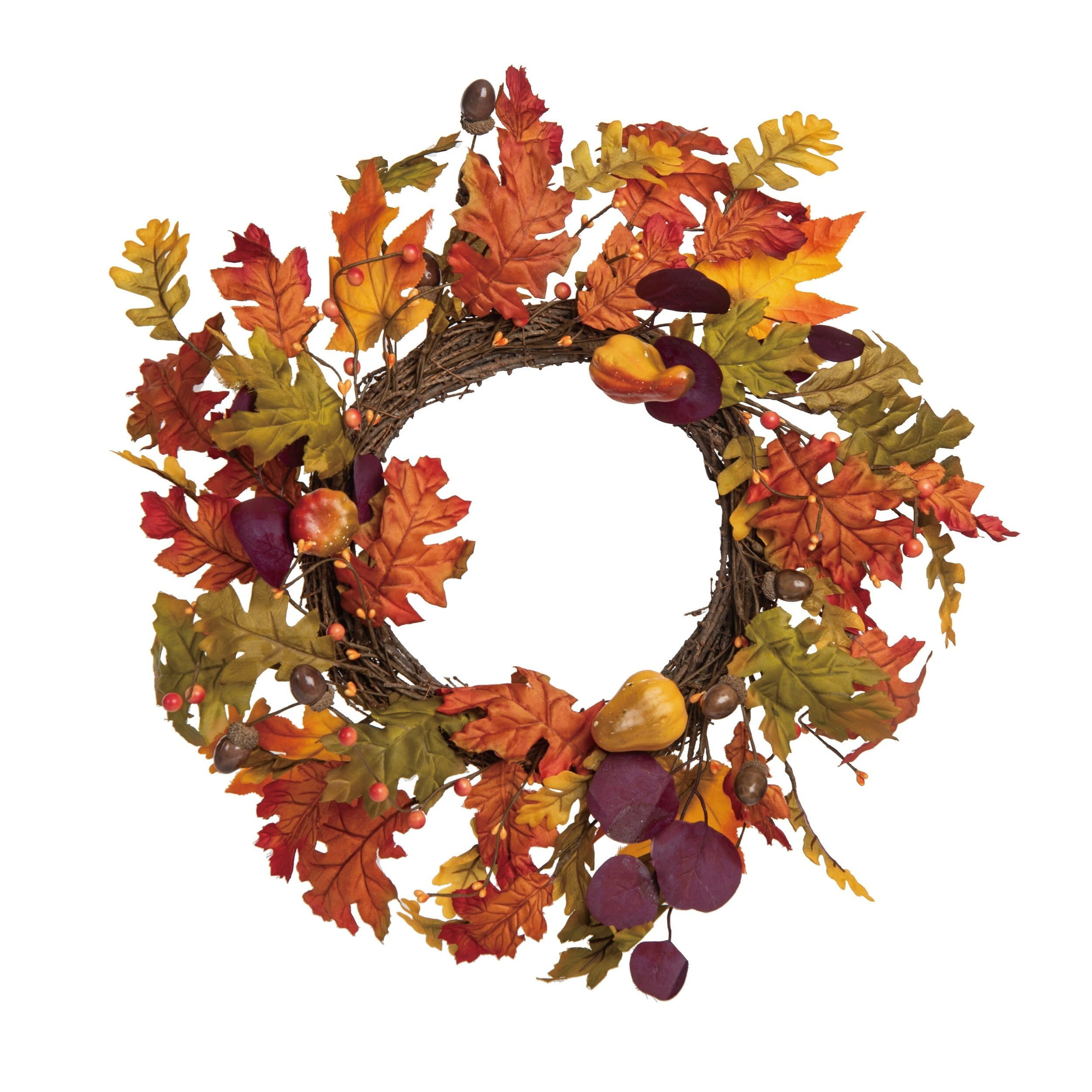 Natural Fiber Orange and Red Fall Leaves Front Door Wreath