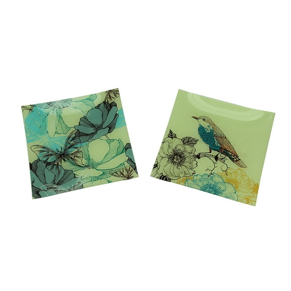 Transpac Nature's Poetry Bird and Butterfly Glass Plates 7.75 inches (Set of 2)