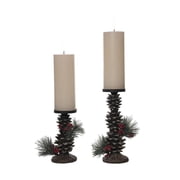 Transpac Resin 10 in. Brown Christmas Rustic Pinecone Candle Holders Set of 2