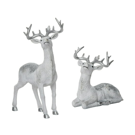 Transpac 10 Inch Silver Christmas Glitz Reindeer Decor Set of 2 Decorative Resin Holiday Objects