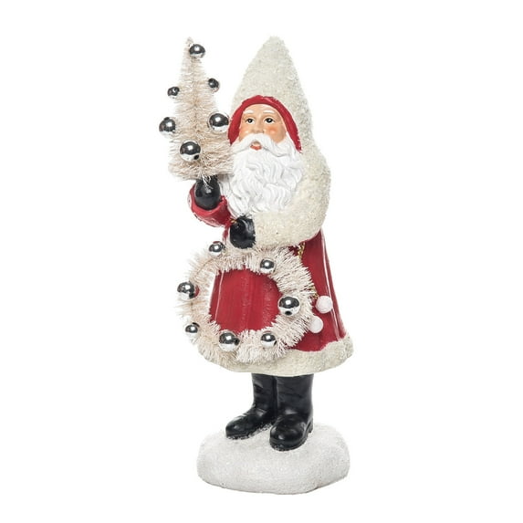 Transpac 12 Inch Multicolored Christmas Old World Santa and Tree Figurine Decorative Object for Holiday Decor