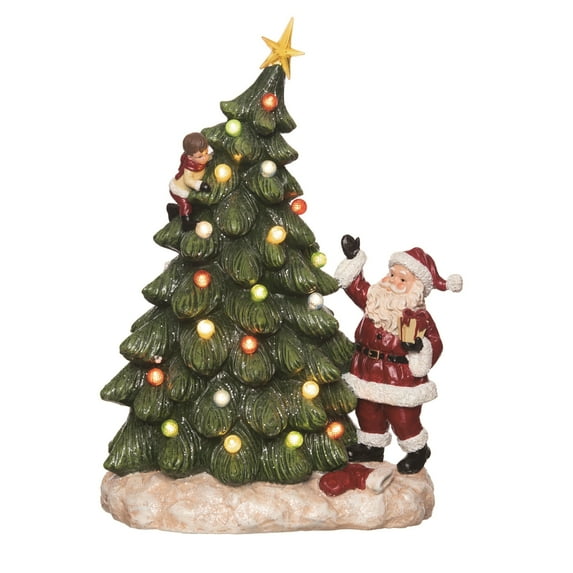 Transpac 16.5 in Multicolor Light Up Santa with Christmas Tree Polyresin Decorative Object for Holiday Decor
