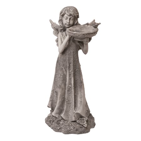 Transpac Resin 17" Gray Spring Angel Birdbath Garden Decor