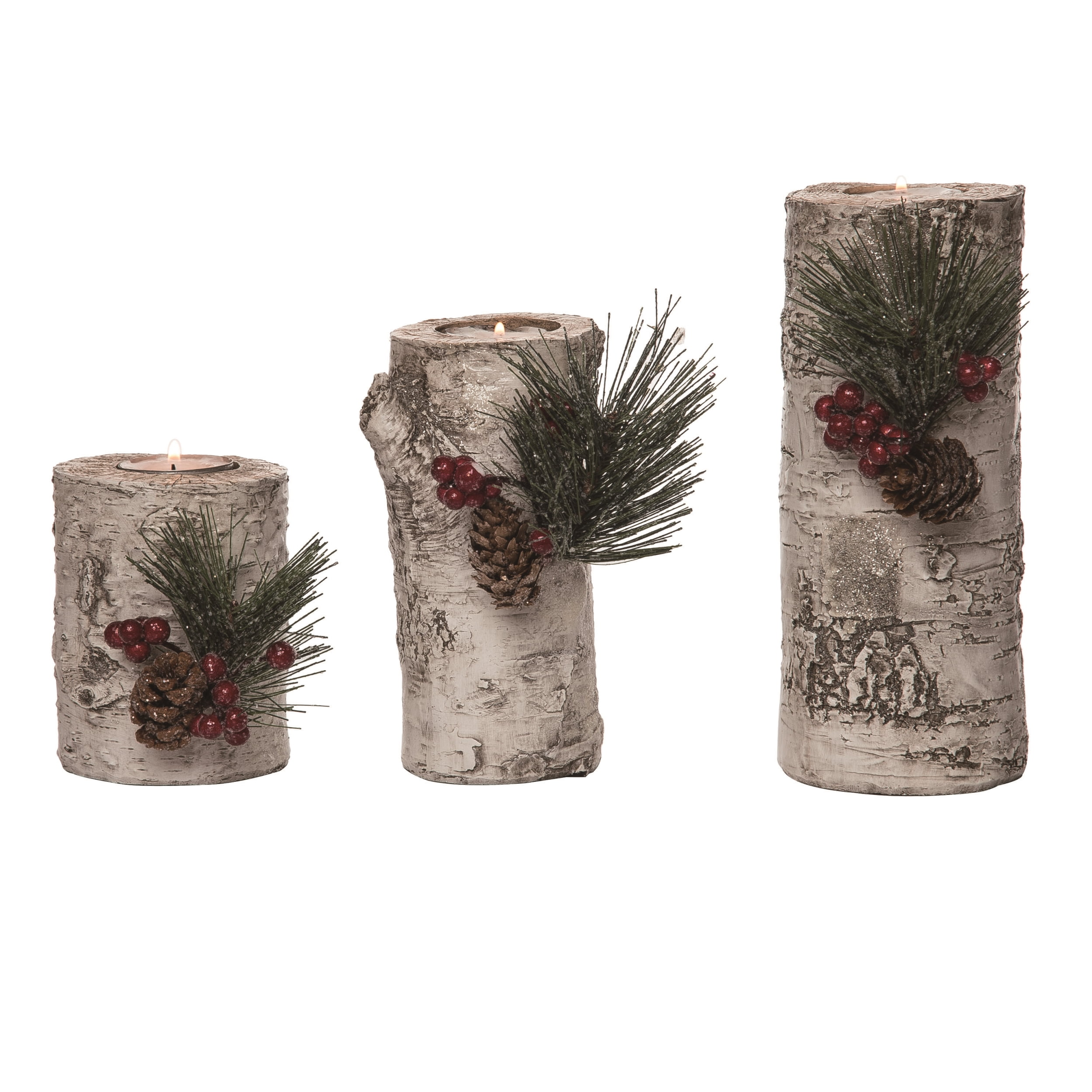 Rustic Birchwood Christmas Tealight Holders Set of 3