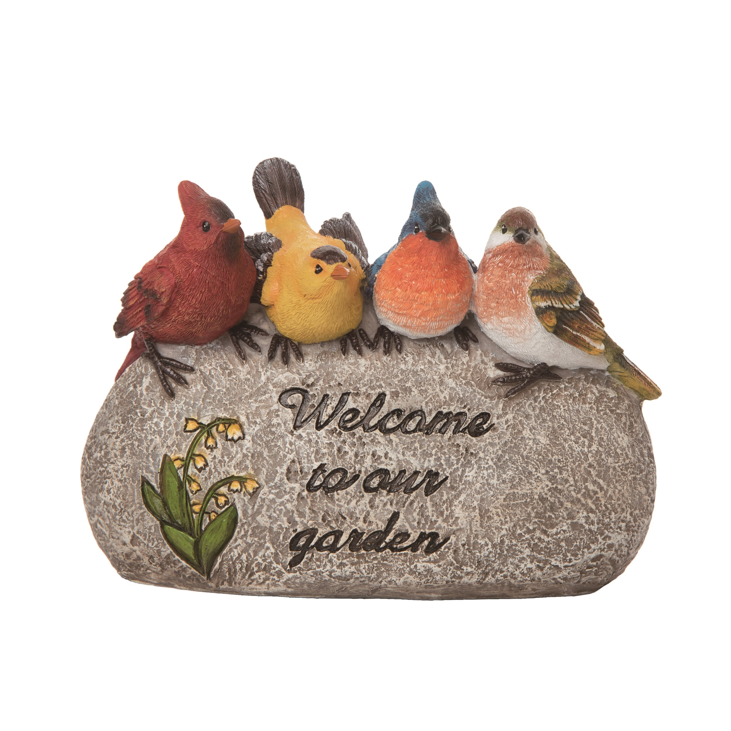 Gray Resin Spring Welcoming Birds Garden Figurine