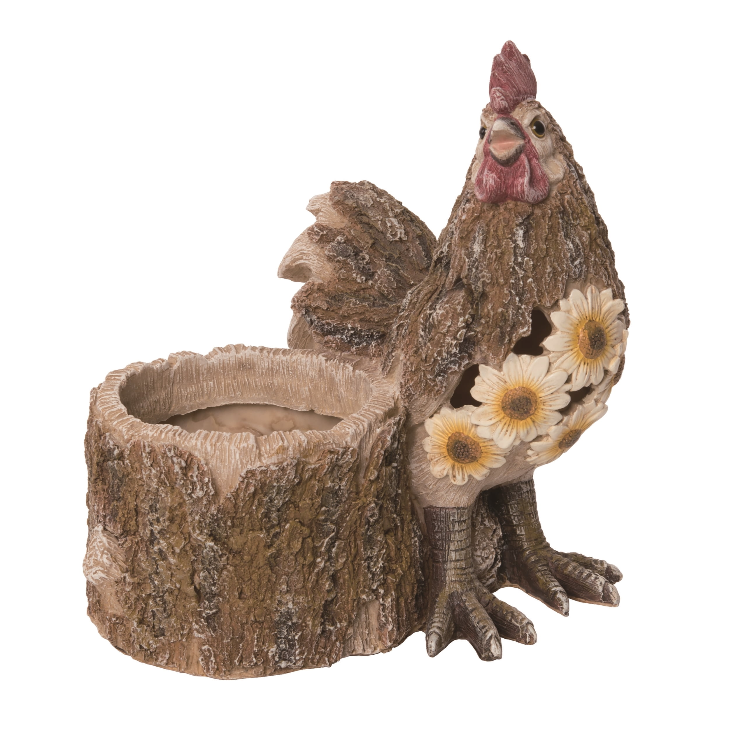 Brown Resin Rooster Planter with Drainage Holes