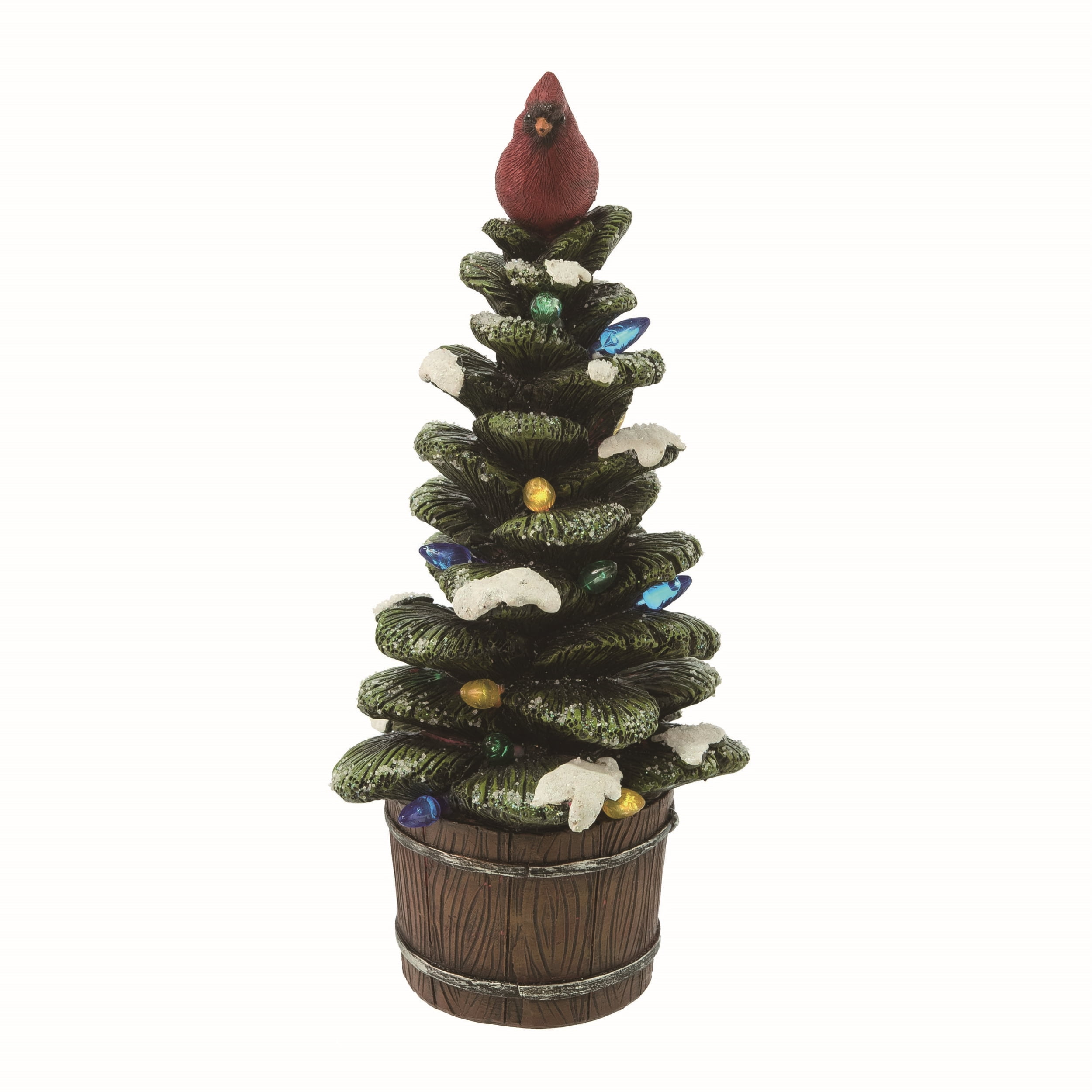 Multicolored Resin Christmas Tree with Cardinal and Lights