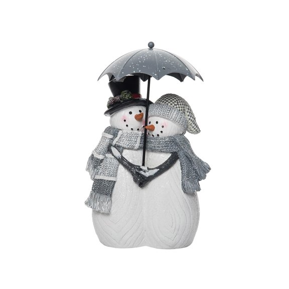 Transpac 12.25 in White Christmas Umbrella Snow Couple Decor Polyresin Holiday Decorative Object