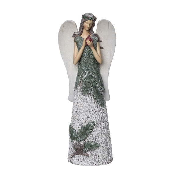 Transpac 20.08 in Multicolored Christmas Woodland Angel with Bird Decorative Resin Figure for Holiday Decor