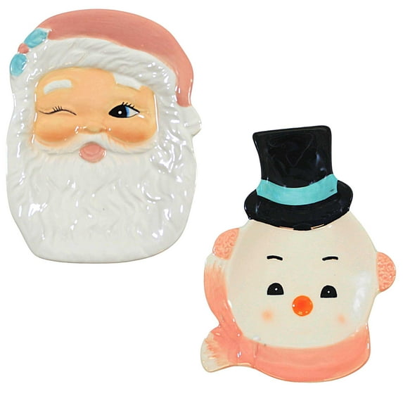 Transpac Retro-Looking Santa/Snowman Spoon Rest - One Santa And One Snowman Spoon Rest 1 Inch, Dolomite - Christmas Winking Top Hat Tc01979