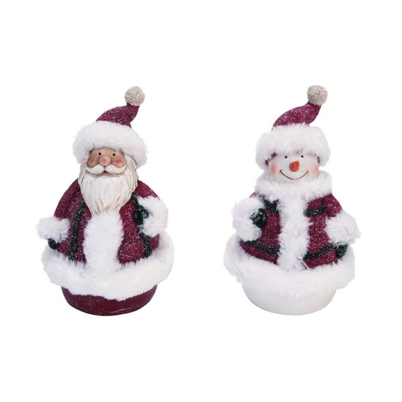 Contemporary Home Living Set of 2 Red and White Sweater Snowman Couple Christmas Figurines 8"