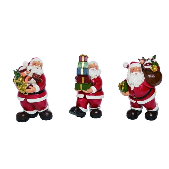 Transpac SET/3 Resin Traditional Santa Holding Gifts Figure 3.75"x2.75"x6.75"H