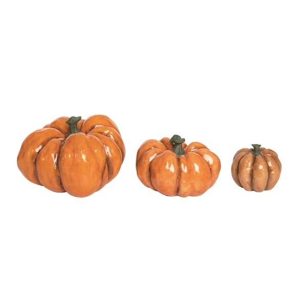 Transpac Terracotta 9.75 in Orange Harvest Pumpkin Decor Set of 3 for Fall and Harvest Home Decoration