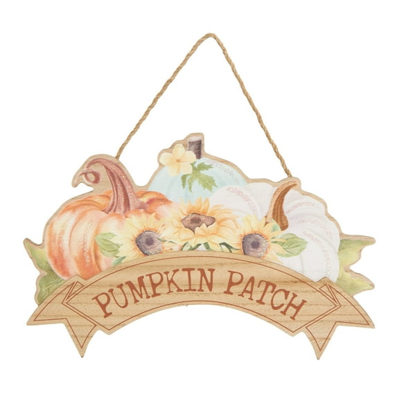 Transpac 11.75 in Multicolored Harvest Die Cut Pumpkin Patch Wall Sign for Fall Decor