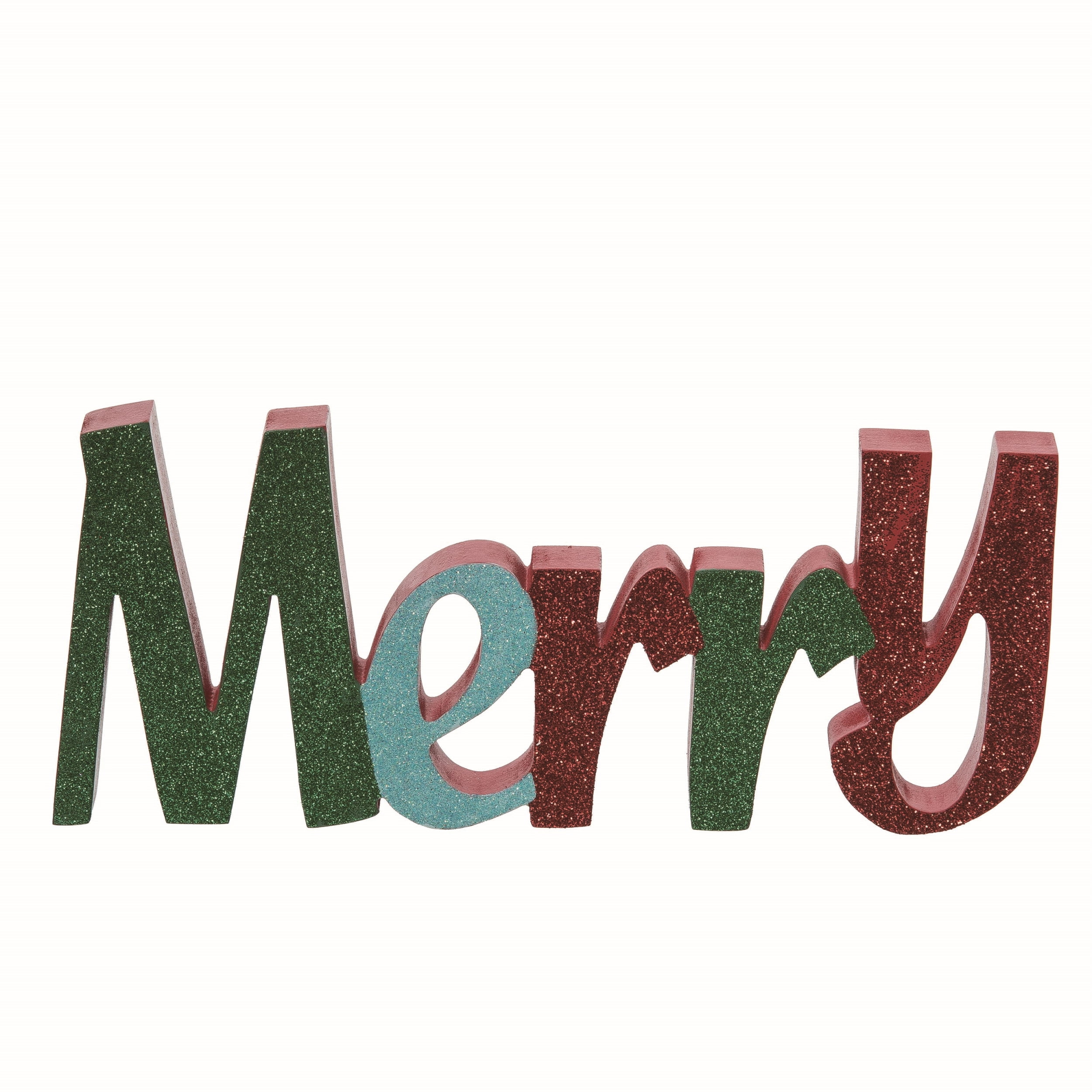 Festive Multicolor Glitter Wood Christmas Merry Sign