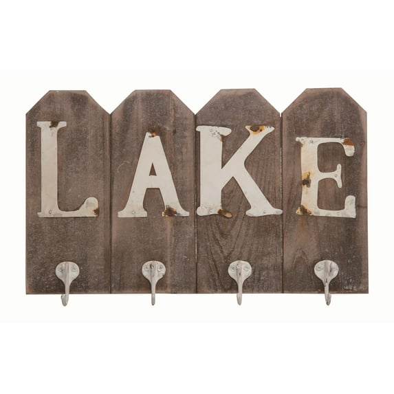 Transpac 15.75 in Multicolor Spring Lake Wood Wall Hook Decor for Spring Decorative Hook Racks