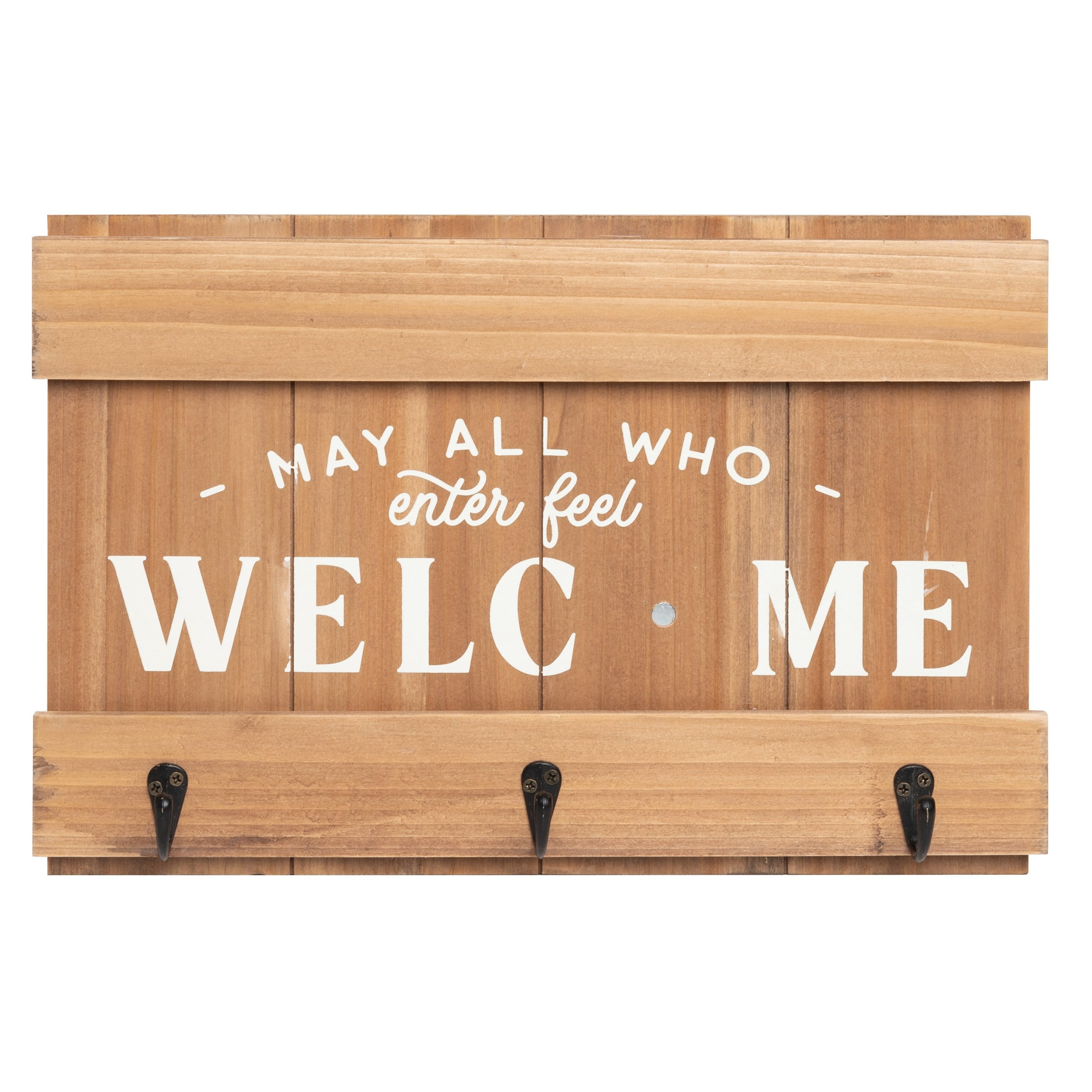 Rustic Brown Wood Christmas Welcome Sign with Hooks