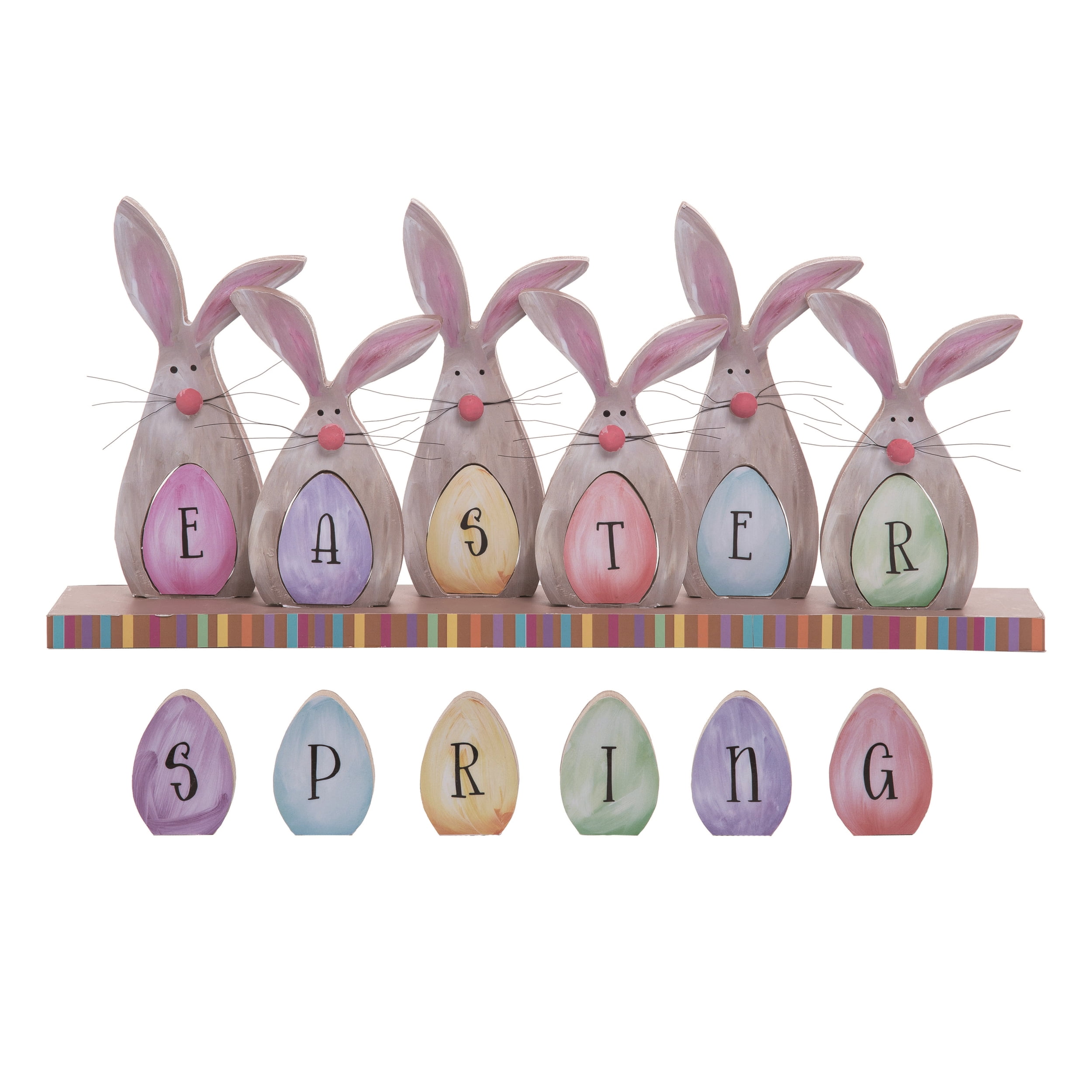 Transpac Wood 17.7" Multicolor Easter Springtime Bunny Sign Set of 7