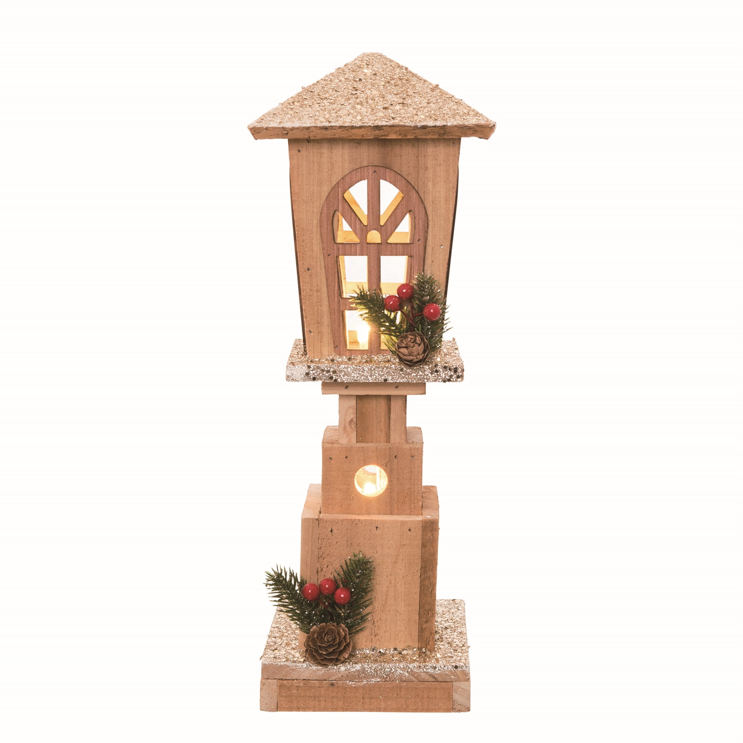 Rustic Brown Wooden Christmas Lantern Figurine, 5-1/2 IN