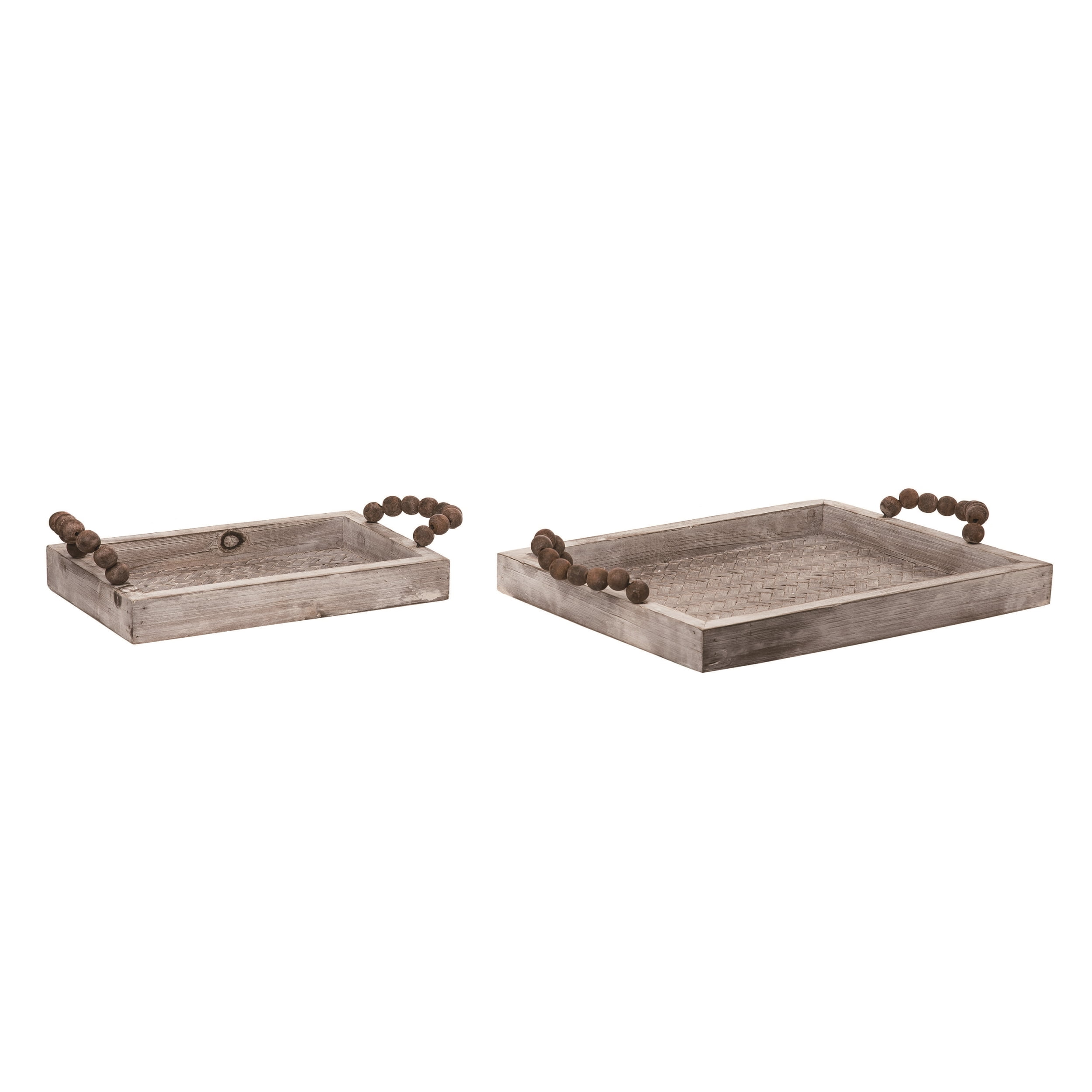 Rustic Brown and White Washed Wood Bamboo Serving Trays Set of 2