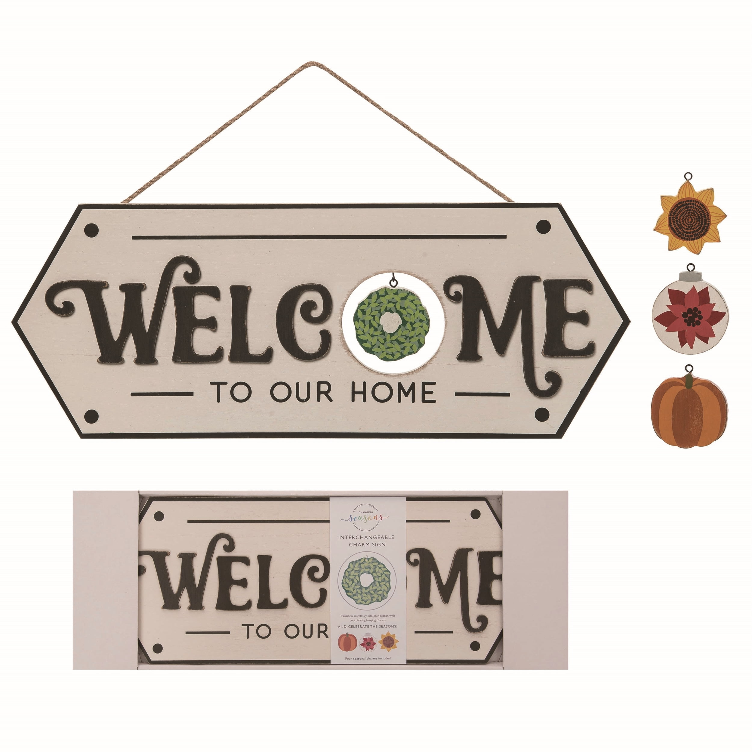 Multicolor Wood Christmas Welcome Sign with Interchangeable Icons Set