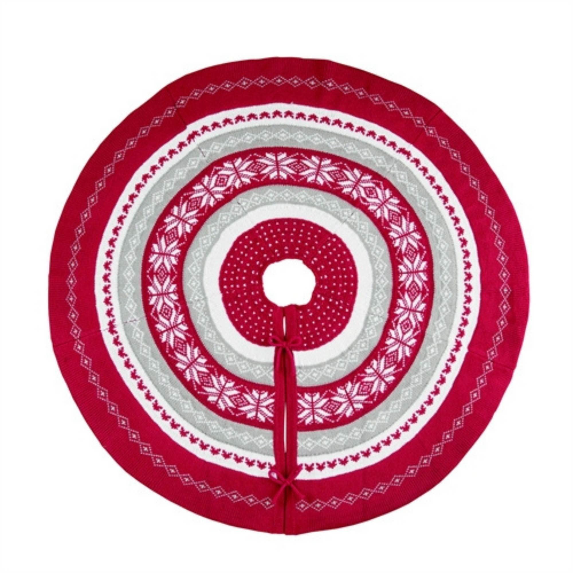 Nordic Red and Gray Fabric Christmas Tree Skirt, 43.5 Inches