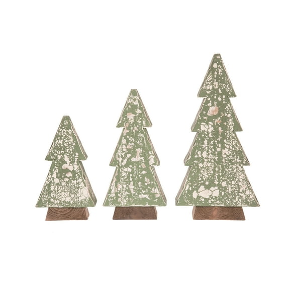 Transpac 14 in Mint Green Christmas Antiqued Tree Set of 3 Decorative Wood Objects for Holiday Decor