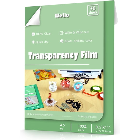 Transparency Sheets for Inkjet Printers, 30 Sheets 8.5" X 11", Clear Acetate Sheets, Inkjet Transparency Film & Transparency Paper for Overhead Projectors