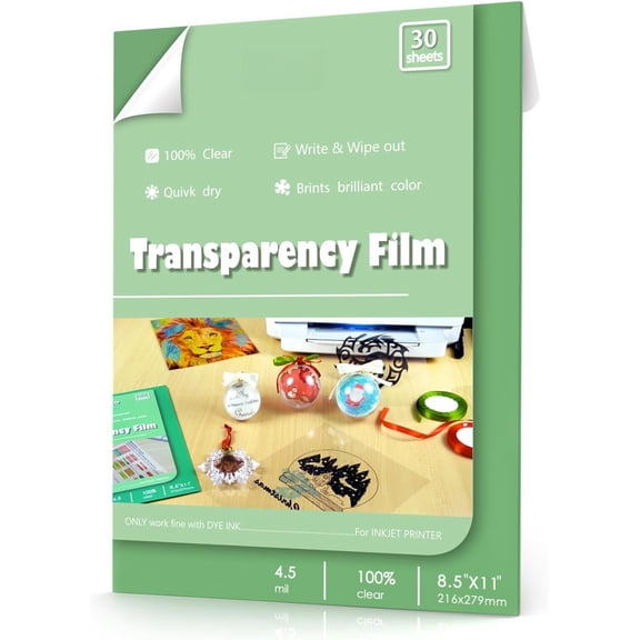 Transparency Sheets for Inkjet Printers, Clear Acetate Sheets | 30 Sheets 8.5" X 11", Inkjet Transparency Film & Transparency Paper for Overhead Projectors