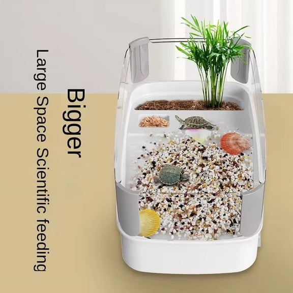 Transparency Turtle Tank House with Areas to Breed Feed Swim Bask Enclosure Water Cage Reptile Habitat White Type