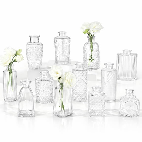 Transparent 12 Pack Mini Bud Vases for Wedding, Party and Home Decor