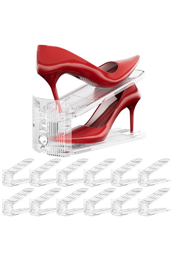 Transparent 12 Pack Shoe Rack Stacker Closet Storage Organizer