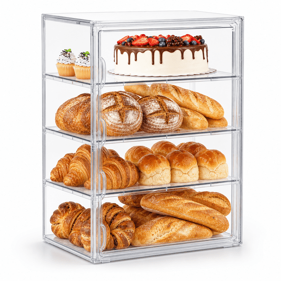 Transparent 2-Piece Bread Storage Boxes, Adjustable Layer Kitchen Countertop Organizer