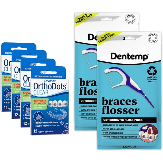 Transparent 4 Packs & Orthodontic Flosser 2 Packs–Clean and Protect Your Orthodontic Appliances