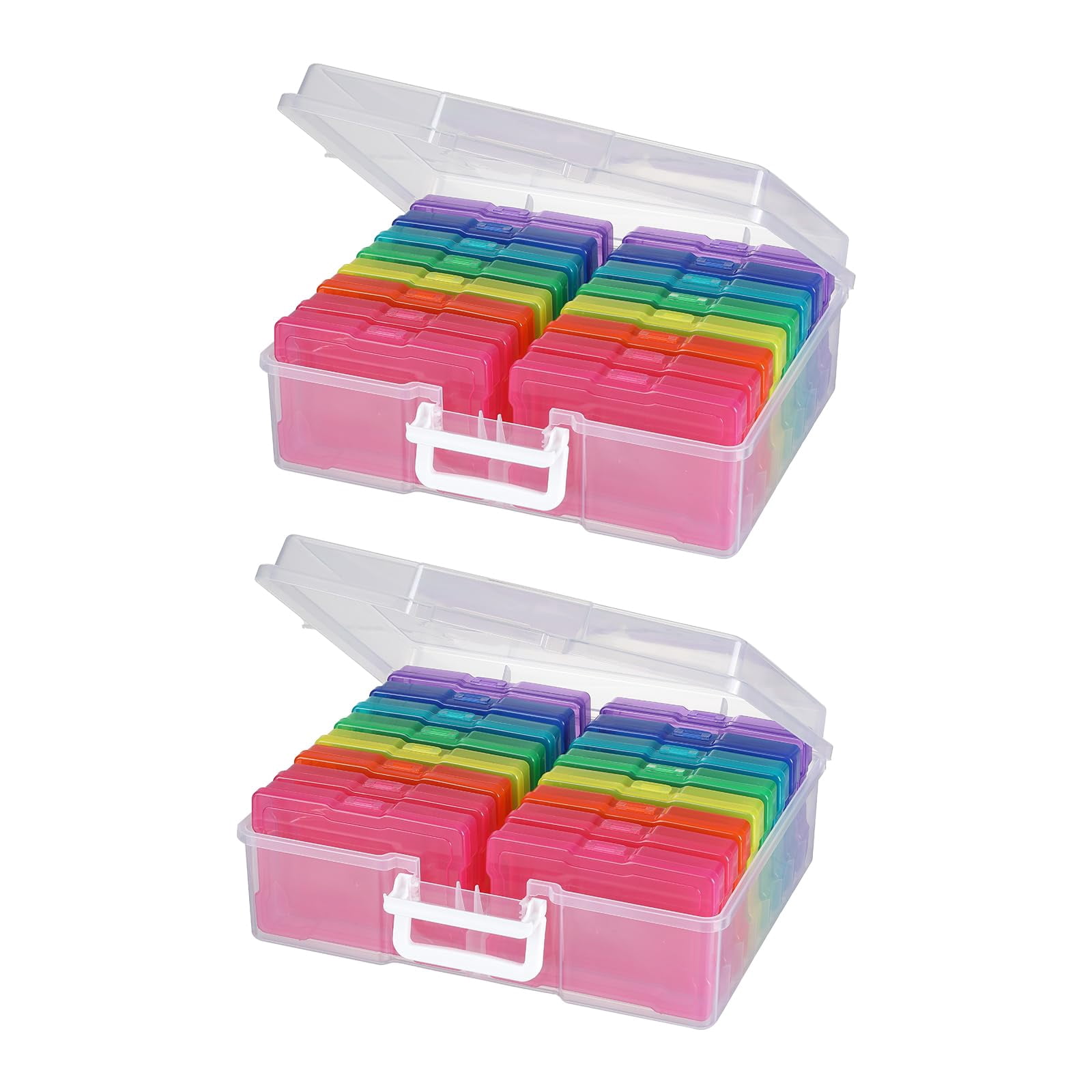 Transparent 4" X 6" Photo Cases And Clear Craft Keeper With Handle  16 Inner Organizers & Storage Box Plastic Containers (color - 2pack)