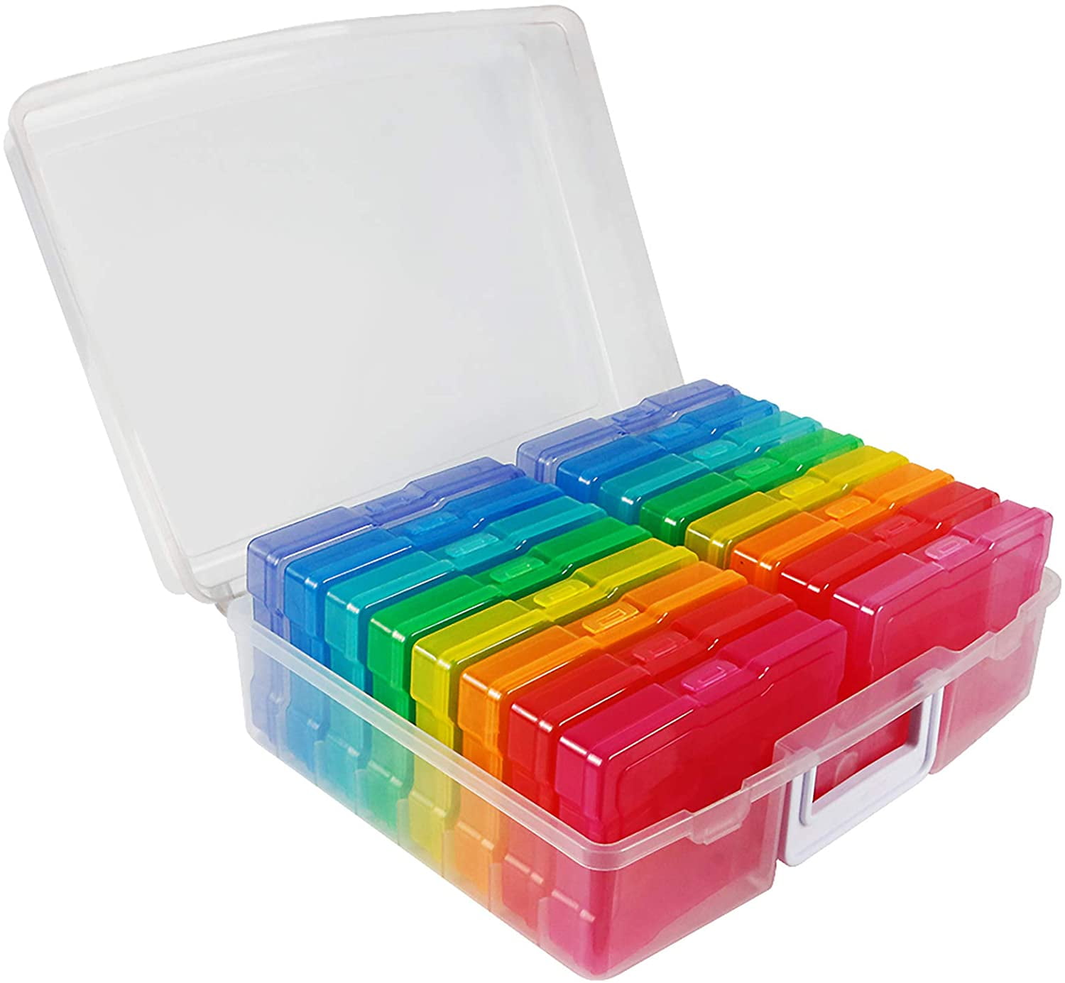 Transparent 4 x 6 Photo Cases and Clear Craft Keeper with Handle - 16  Inner Cases Plastic Storage Container Box (Multi-Colored) 