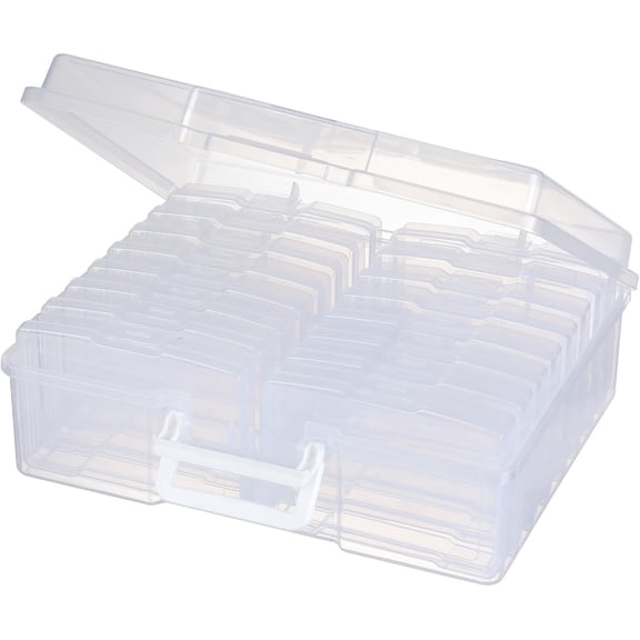 Transparent 4" x 6" Photo Organizers and Photo Storage Box with Handle, 16 Inner Photo Cases, Portable Picture Organizers & Photo Storage Containers (Clear)