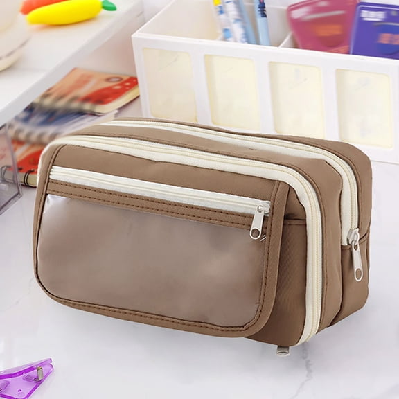 Transparent 9-Compartment Large Capacity Pencil Case with Sturdy Zipper for Pens Calculators and Office Supplies - Wipeable Design