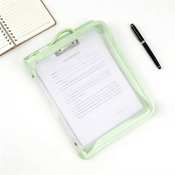 Transparent A4 Zipper File Folder with Metal Clip, Waterproof Clear Document Bag