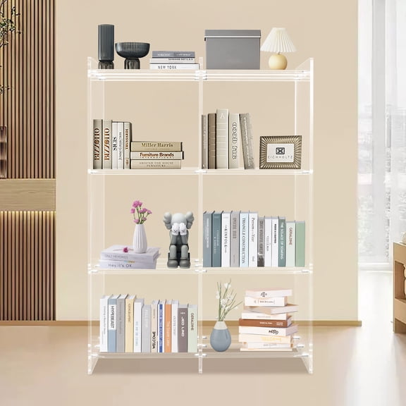 Transparent Acrylic 3-Layer Magazine Rack, 53x30x90cm Six-Grid Classified Storage Rack Display Bookshelf