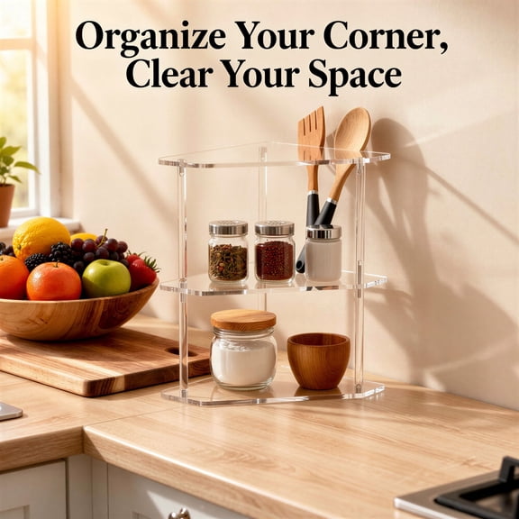 Transparent Acrylic 3 Tier Corner Shelf, 9.1 x 9.1 x 12.2 in Triangular Countertop Organizer Rack, Multi-layer Storage for Bathroom Kitchen Vanity, Stable & Easy Assembly