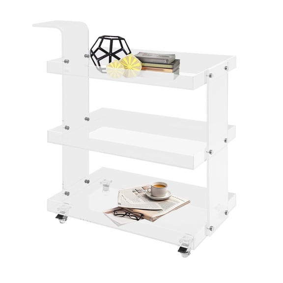 Transparent Acrylic 3-Tier Rolling Cart Clear Mobile Utility Snack Storage Cart